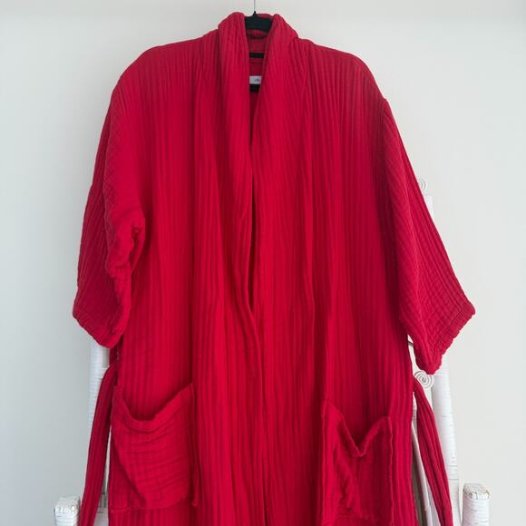 Muslin Comfort Cotton Robe L/XL Red Full Length Gauze Spa Relax Loungewear - Picture 4 of 11